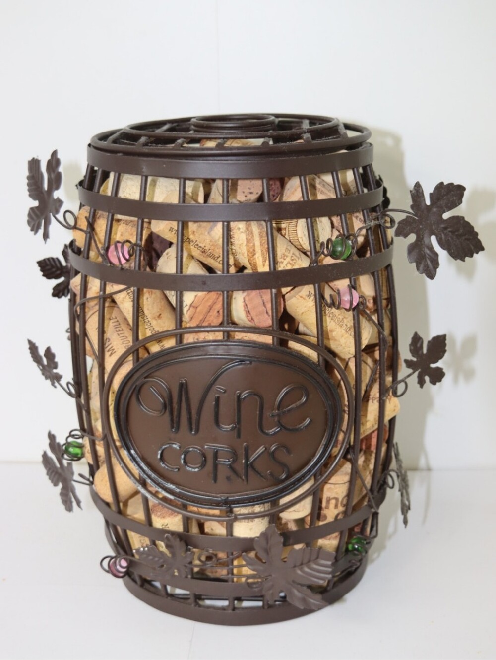 Wine Corks Barrel Holder - Brown Metal Decorative Cork Collector